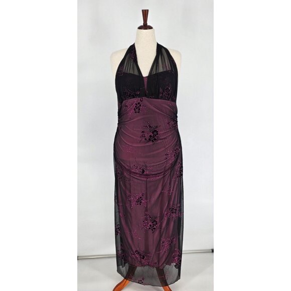 VTG Y2K Taboo Metallic Black Floral Mesh Whimsigoth Maxi Dress Gothic Womens 2X - Picture 2 of 13